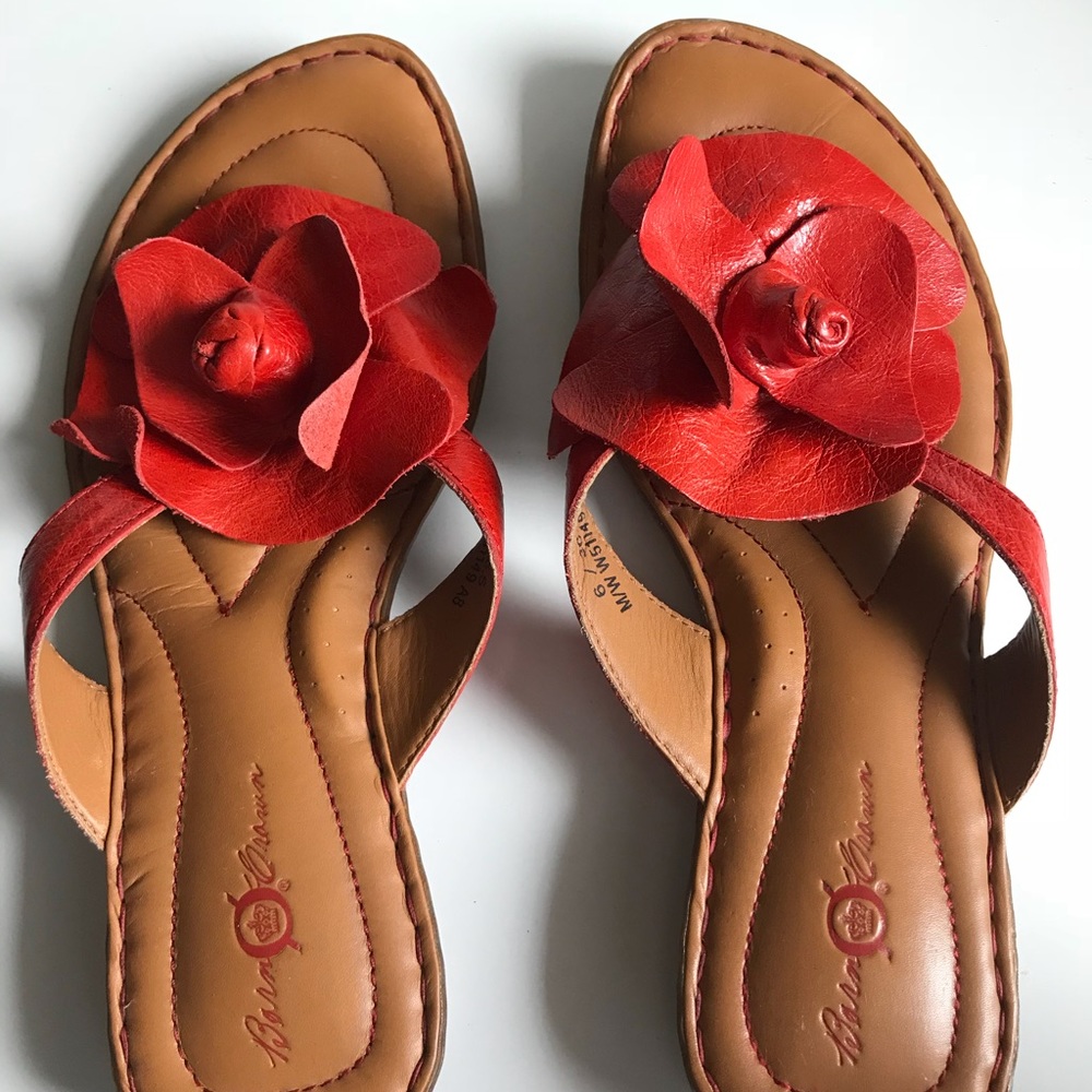 Born Crown Red Orange Leather Sandals for Summer